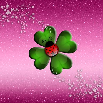 illustration of four-leaf clover with ladybug