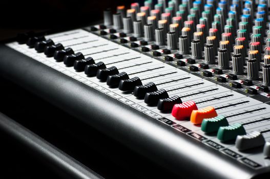 Closeup of an audio sound mixer