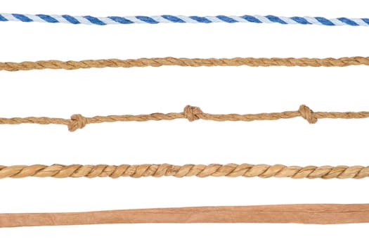 collection of various ropes on white background. each one is shot separately