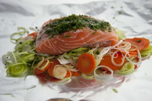 close up of a salmon meal