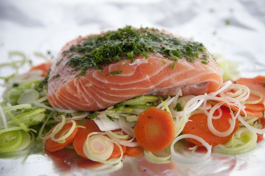 close up of a salmon meal