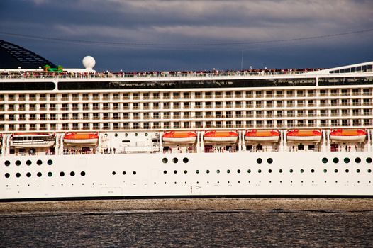 Cruiser in the port of Kiel, Germany