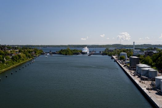 cruiser in lock of holtenau / kiel canal