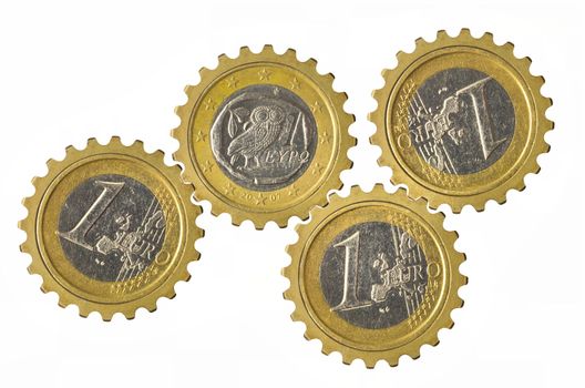 Gears with euro coins inside isolated on white background