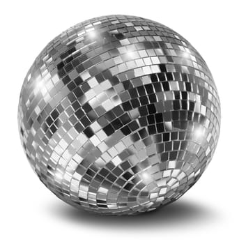 Silver disco mirror ball isolated on white background