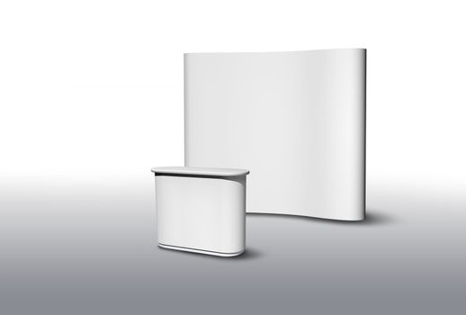 Blank exhibition fair stand desk and wall, apply your own design