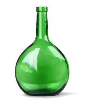 Exotic green glass bottle isolated on white background