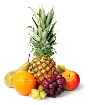 Fresh tropical fruits isolated on white background