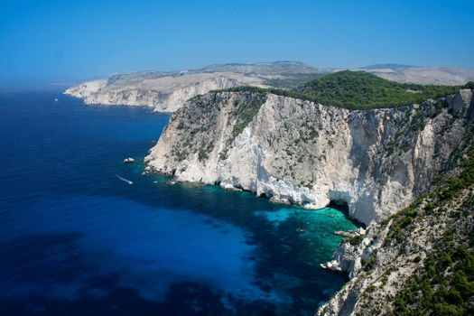 Zakynthos island Greece coastal view blue sea steep cliffs