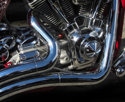 Powerful chromed metal, motorcycle engine detail