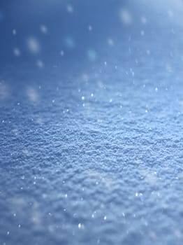 Realistic snowfall real snow flakes falling blue white winter background