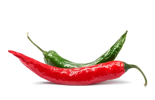 Red and green chili pepper isolated on white
