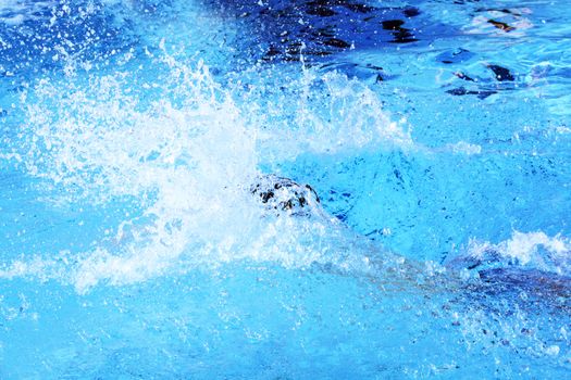 man swims in swimming pool