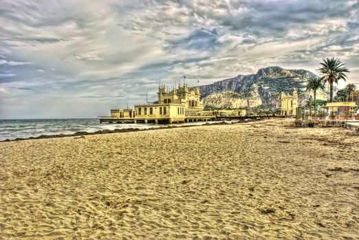 Charleston of Mondello on the beach in the high dynamic range. Palermo. Sicily- Italy