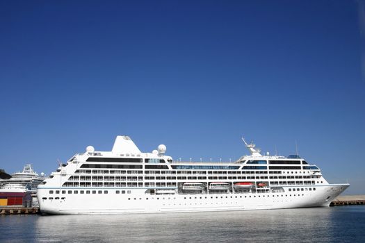 Ship white, passenger, in port