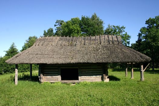 Hut old on a glade, on a hill, the old rural house