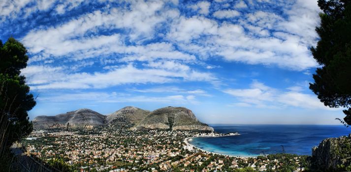 Panoramic view of the mondello's gulf. Palermo- Sicily