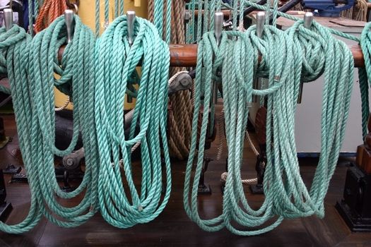 Ropes, ship tackles on a sailing vessel