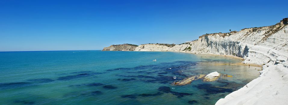 Landscape of "Scala dei Turchi" (Stair of the Turks) in the province of Agrigento (Sicily). This is a rocky cliff on the coast of Realmonte, near Porto Empedocle, southern Sicily, Italy. It has become a tourist attraction due to its unusual white colour.The latter part of the name derives from the frequent raids carried on by Turkish and Barbary Coast pirates.