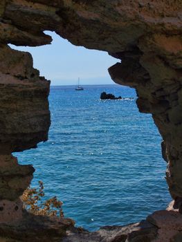 the sea beyond the rocks. eolie's islands