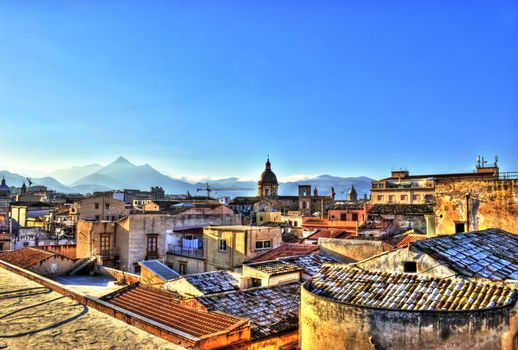 View of Palermo with roofs in high dynamic range. Sicily- Italy