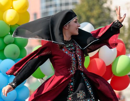 Kazan, August 30st, 2011 - The annual celebration of Tatarstan Republic Day in Kazan is a colourful event, where the numerous local ethnics groups in traditional costumes perform in dances and singings. In this picture a dancer from Dagestan, Caucasus.