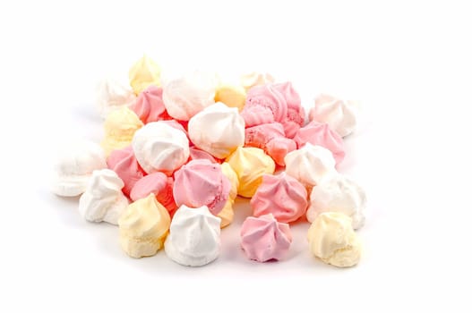 pink, yellow and white meringue Isolated on white background