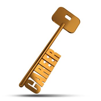 Career gold key isolated on white  background - Gold key with Career text as symbol for success in business - Conceptual image