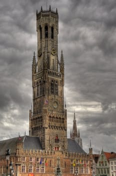 belfry in the old town of bruges, belgium (hdr)