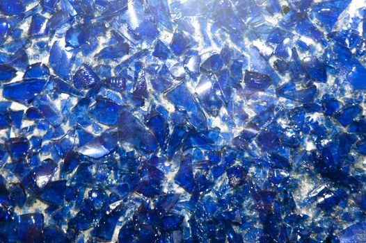close up of blue splinters of glas