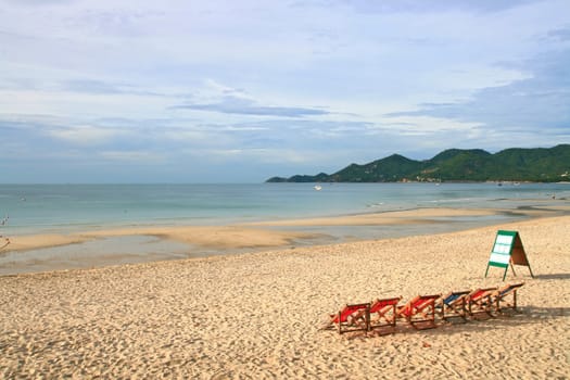 Beach Chair with wooden board at Samui Island in Thailand