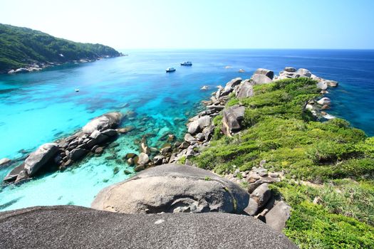 Panoramic of Coral view from the Sailing Rock, Similan National Park Thailand