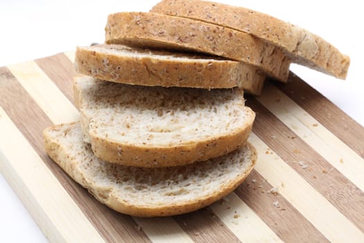 closeup of Fresh bread on wooden board