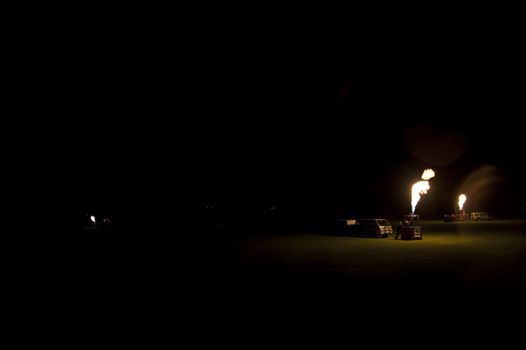 heater of hot air balloons by night