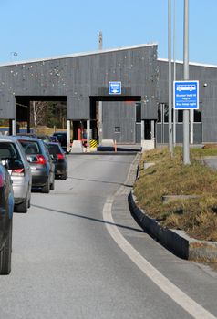 Customs control - E-6 - Svinesund, the Norwegian side. 
Nervous drivers are waiting to be checked.