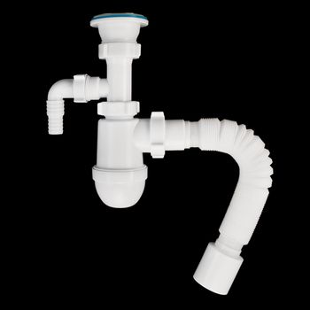 White drain  fittings for sinks isolated on black background