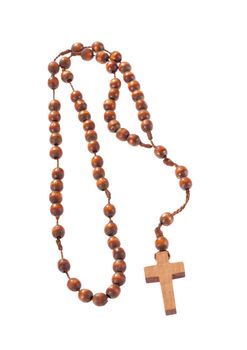Wooden rosary beads, isolated on the white 