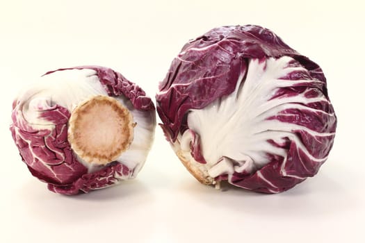 two fresh raw radicchio on a light background