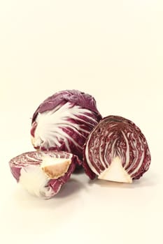 freshly sliced raw radicchio on a light background