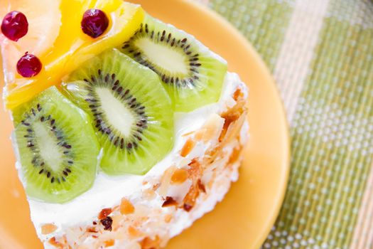 Birthday cake with cream with fruit