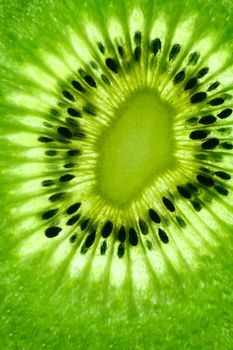 Close up of kiwi fruit center against light table