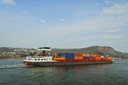 Cargo ship transporting large containers