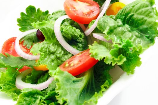 tasty tomato salad on a white cup