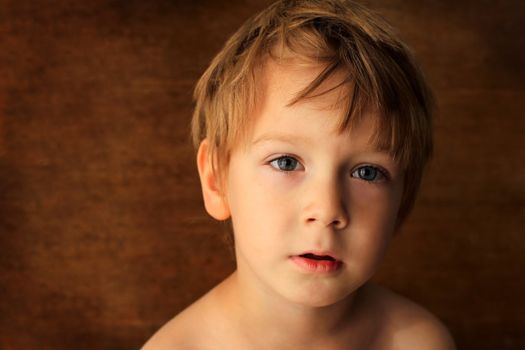 portrait of a beautiful boy on a brown background