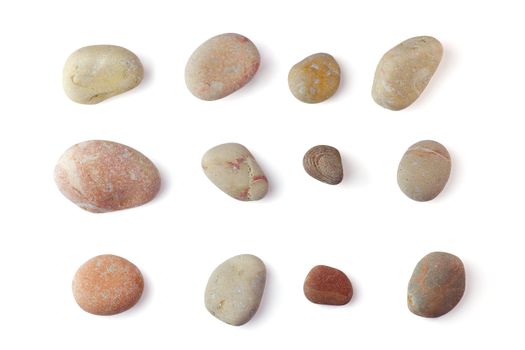 Collection of sea pebbles isolated on white background