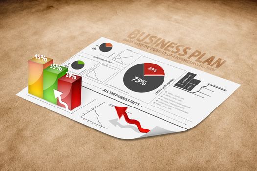 Diagram of a 3d business plan on brown paper