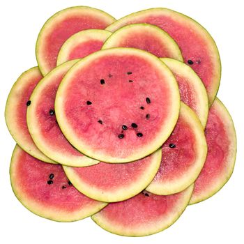 Water-melon fresh, segments cut also is laid out by a flower 
