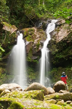 Waterfall in forest . Waterfall is a place that will make you relax and fresh . in Nan Province of Thailand