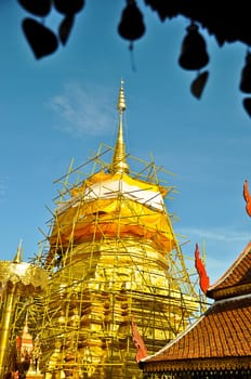 Gold details of temple platform