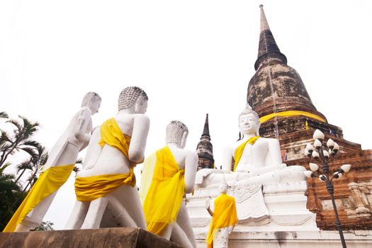 White Buddha Statue in Wat Yai Chaimongkol Temple Ayutthaya , Thailand.